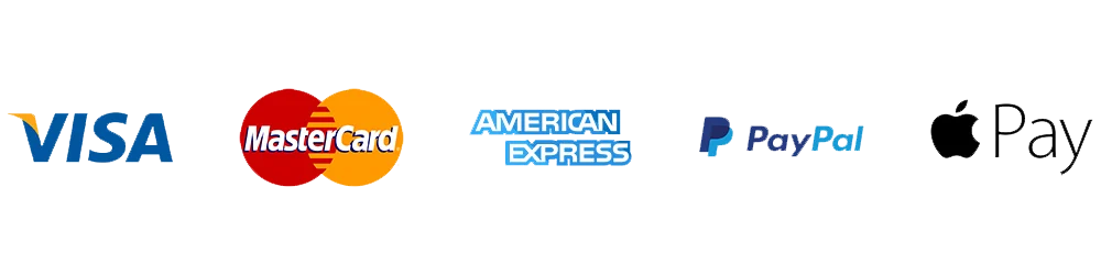 Accepted payment methods: Visa, Mastercard, American Express, PayPal, Apple Pay